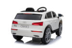 White toy Audi Q5 with steering wheel, shown from rear-right on a white background.
