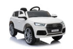 White toy Audi Q5 with open top, front grille and oversized wheels on a white background.