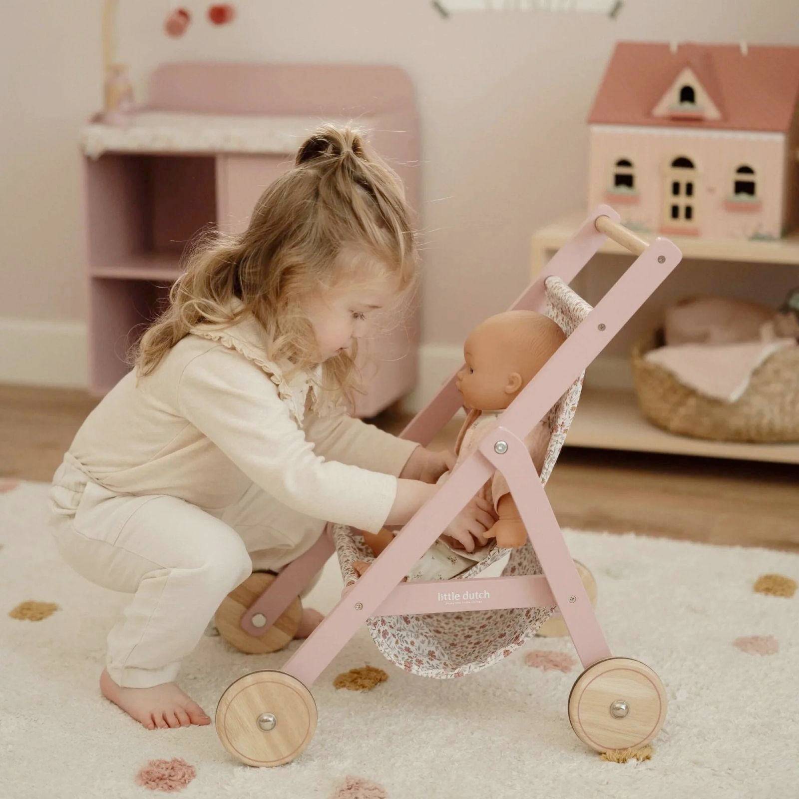 Little Dutch Drvena Kolica Za Lutke Soft Flowers Ld2518