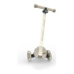 Cream-colored Scoot and Ride three-wheeled kids' scooter with two front wheels and a tall stem, shown against a white background.