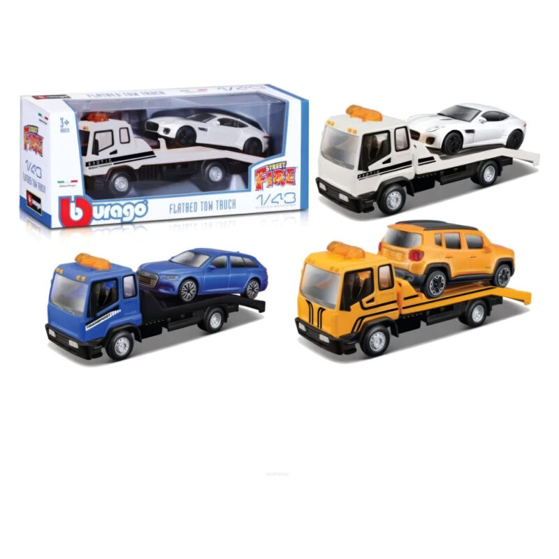 Street Fire Flatbed Tow Truck W/car 1/43 - Image 1