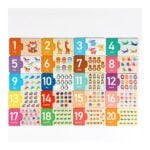 Colorful puzzle blocks from 1 to 20 with numbers and animal illustrations for kids learning counting.