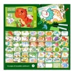 Wipe-clean dot-to-dots workbook for kids with a dinosaur theme and markers