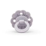 Lavender flower-shaped baby pacifier with a white ring handle (Elodie brand).