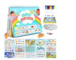 Colorful Graffiti Quiet Book set with spiral-bound pages, markers, and numerous activity cards for kids' learning.