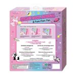 Pink toy box packaging for 'Secret Lock Journal & Pom Pom Pen' with panda illustrations and stars, ready for gift packaging.