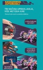 Kaskaderski automobili: plava reklama s tri načina upravljanja – daljinsko 2,4 GHz, rukavica s osjetnicima, upravljanje aplikacijom.