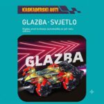 Poster advertising Kaskaderski Auti: Glazba i Svjetlo featuring a neon-red racing vehicle on a teal background.