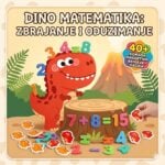 Educational children's game: dinosaur character with magnetic numbers for addition and subtraction,