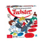 Box of Twister game showing four kids twisting on a colorful mat with inserted game logos on the box art.
