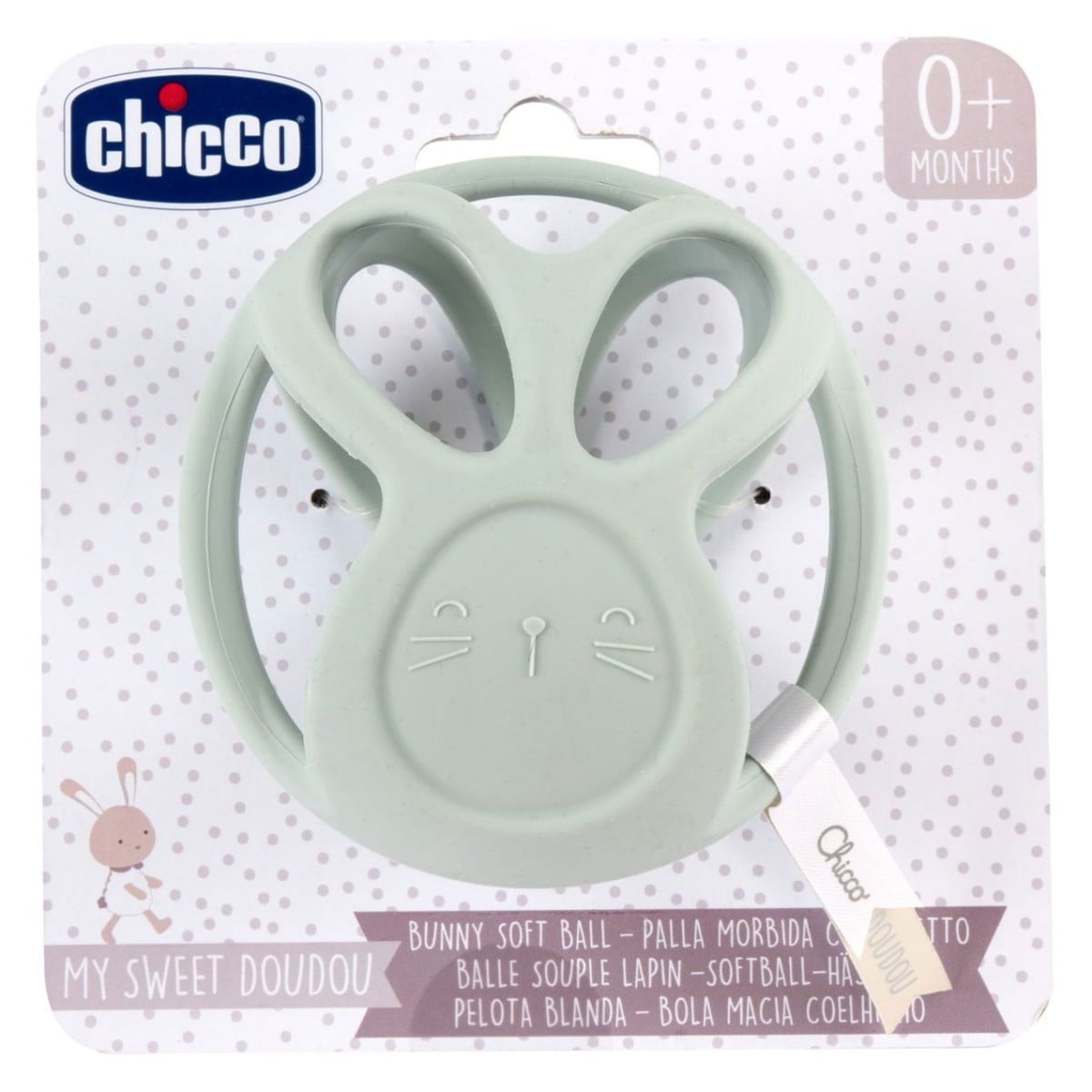 Zvečka Chicco Mekana silikonska lopta Bunny, 0m+